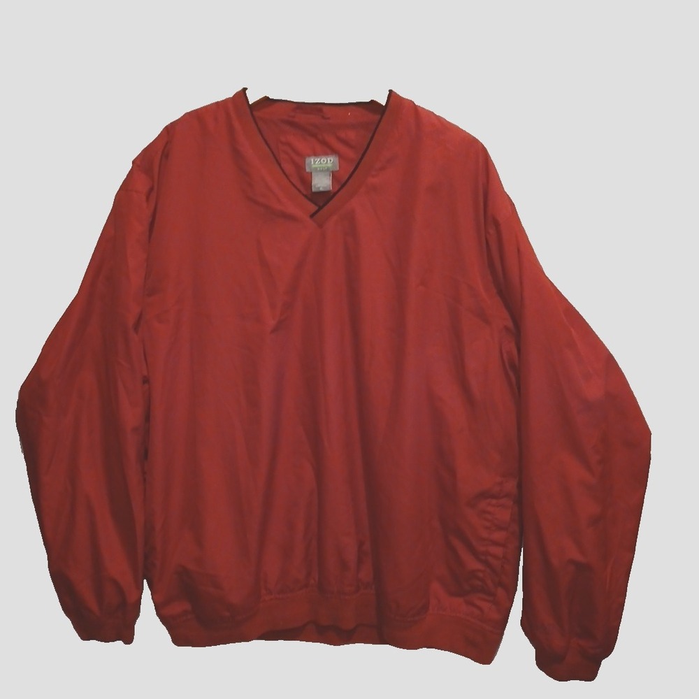 IZOD XFG Golf Windbreaker Mens XL Red V Neck Pullover Lightweight Rain Jacket